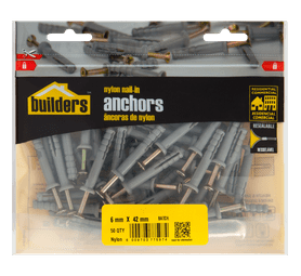 Build and Fix 50 x Nylon Nail in Anchors 6 x 42 mm