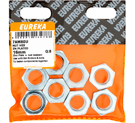 Eureka 8 x Hex Nuts Zinc Plated 16 mm
