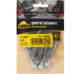 Build and Fix 6 x M10x50 mm Nylon Plugs and Coach Screws 8 x 60 mm