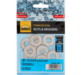 Build and Fix 10 x Stainless Steel Fender Washers (25 x 10 x 3mm)