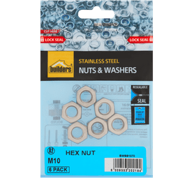 Build and Fix 6 x M10 Stainless Steel Hex Nuts
