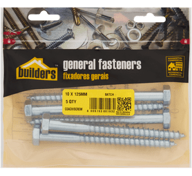 Build and Fix 5 x Coach Screws 10 x 125 mm