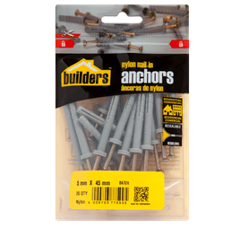 Build and Fix 20 x Nylon Nail in Anchors 5 x 45 mm