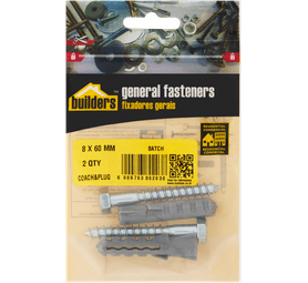 Build and Fix 2 x Coach Screws with Plugs 8 x 60 mm