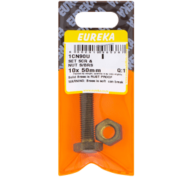 Eureka Set Screws and Nuts Solid Brass 10 x 50 mm