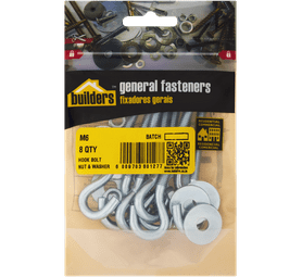 Build and Fix 8 x M6 Hook Bolt with Nut and Washer 6 mm