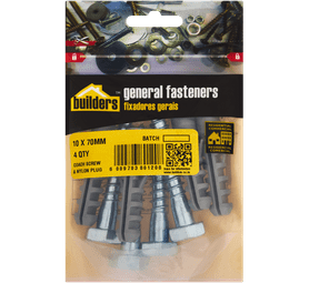 Build and Fix 4 x M12x60 mm Nylon Plugs and Coach Screws 10 x 70 mm
