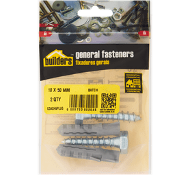 Build and Fix 2 x Coach Screws with Plugs 10 x 50 mm