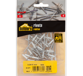 Build and Fix 30 x Large Flange Bond Rivets Silver 3.2 x 12 mm
