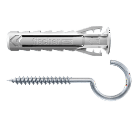 Fischer 2 x SX RH K Plugs and Hook Screws 50 x 10 mm
