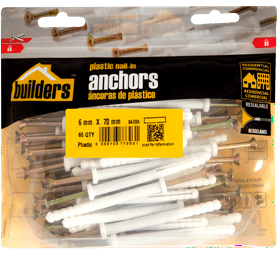 Build and Fix 65 x Plastic Nail in Anchors 6 x 70 mm