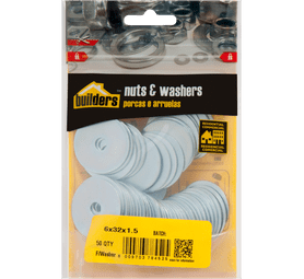 Build and Fix 50 x Flat Washers Silver 6 x 32 x 1.5 mm