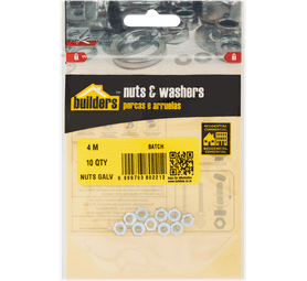 Build and Fix 10 x M4 Glavanised Nuts 4 mm