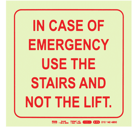 Parrot Products Photoluminescent E15 Emergency Use Stairs Not Lift Sign Red 190 mm