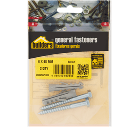 Build and Fix 2 x Coach Screws with Plugs 6 x 60 mm