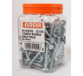 Eureka H1C070 6 x 40 mm Coach Screw Galvanised 100 Pack