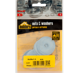 Build and Fix 8 x Flat Washers Silver 8 x 38 x 1.5 mm