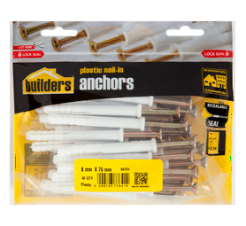 Build and Fix 40 x Plastic Nail in Anchors 8 x 75 mm