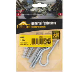 Build and Fix 3 x Hook Screws with Nylon Plugs 6 x 40 mm