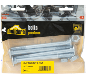 Build and Fix BP-CSB10120-4 4 x Square Cup Bolts and Nuts 10 x 120 mm
