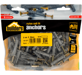 Build and Fix 100 x Nylon Nail in Anchors 6 x 35 mm