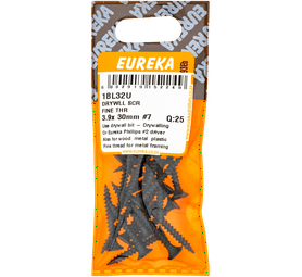 Eureka 25 x Fine Thread Drywall Screws 3.9 x 30 mm