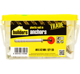 Build and Fix 120 x Plastic Nail in Anchors 6 x 42 mm