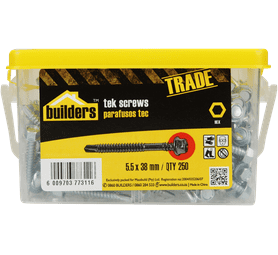 Build and Fix 250 x Threaded Coarse Hex Screws 5.5 x 38 mm