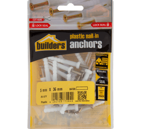 Build and Fix 25 x Plastic Nail in Anchors 5 x 36 mm