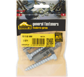Build and Fix 2 x Coach Screws with Plugs 10 x 60 mm
